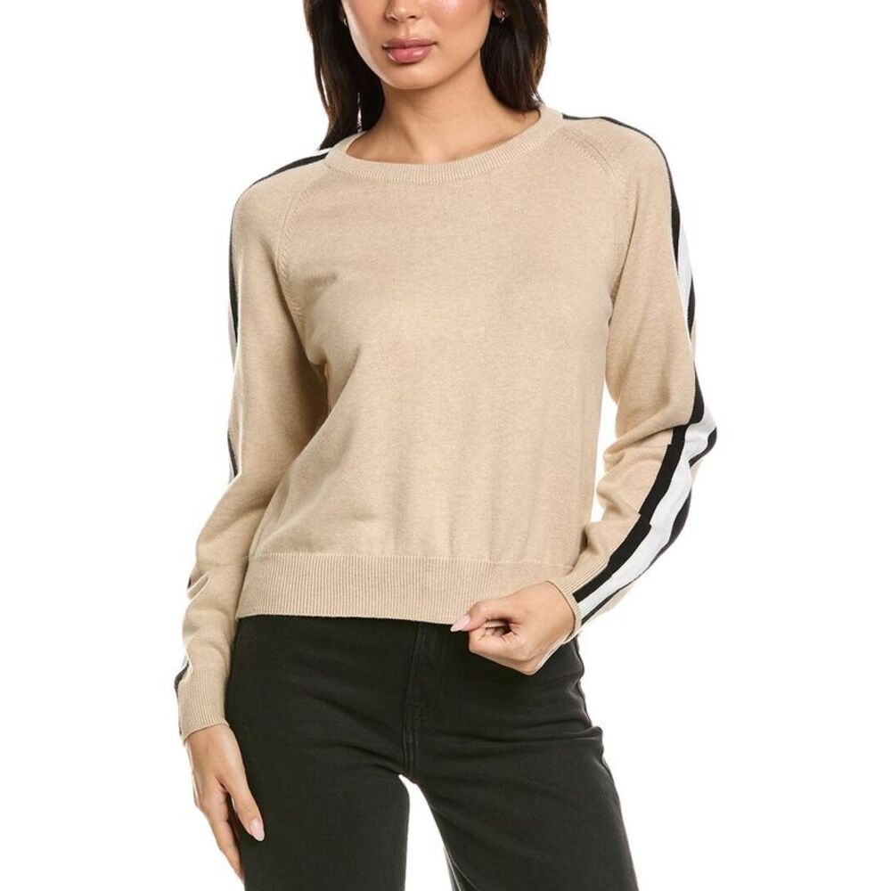 Brodie Cashmere Womens  Varsity Crewneck Cashmere-Blend Sweater, Brown